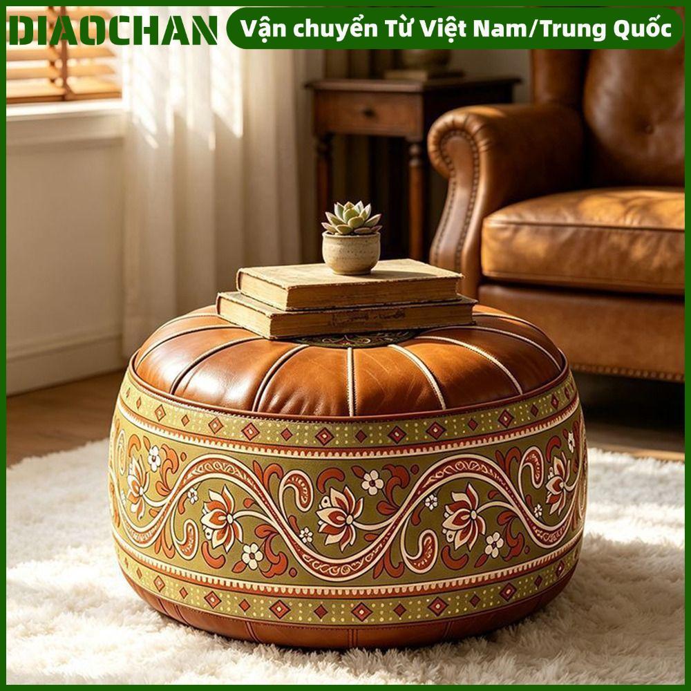 OMXILOYI Storage Ottoman, Họa Tiết Thêu Hình Tròn Có Thể Lấp Đầy Ottoman Pouf, Da PU Phong Cách Ma-r