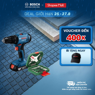 Máy khoan vặn vít động lực pin GSB 183-LI (2 pin) - Tặng 1 Bộ mũi khoan và vặn vít X-Line 34 món