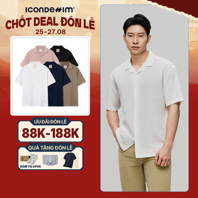 Áo Sơ Mi Cuban Linen Nam ICONDENIM Tay Ngắn Natural Voyager Form Relaxed SMID0288