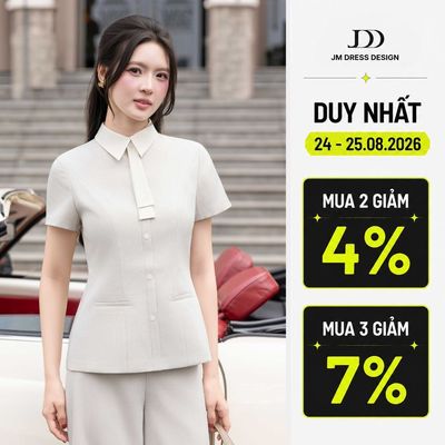 Áo Xuân Hè Dáng Ôm Cổ Đức Phối Cà Vạt 2T15.2601, Áo Form Slim Fit, Vintage Academic Hoạ Tiết Monogram Thanh Lịch By JM