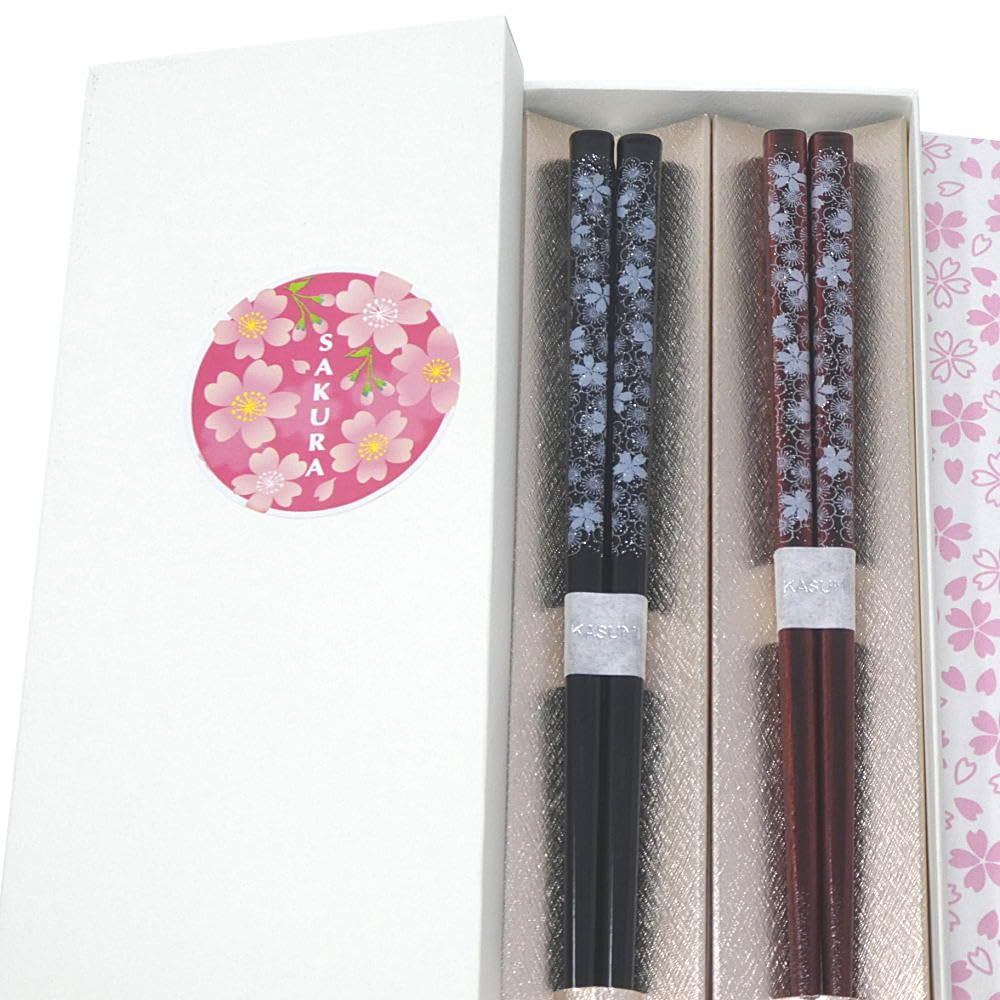 【Gift-Ready Packaging】Couple's Chopsticks 2-Pair Set, Sakura Drops, 23/21cm, Dishwasher Safe, Made i