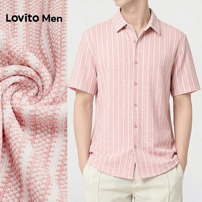 Lovito Men Áo sơ mi nam tay ngắn dáng casual màu hồng xuân hè L193ED077