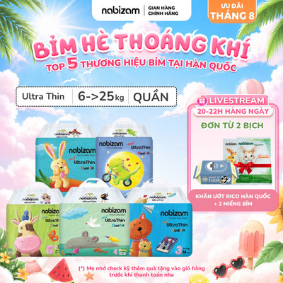Tã/Bỉm Quần NABIZAM Ultra Thin Nội Địa Hàn, Mềm Mỏng Size M32/L30/XL26/2XL22/3XL20 Cho Bé 6-25kg
