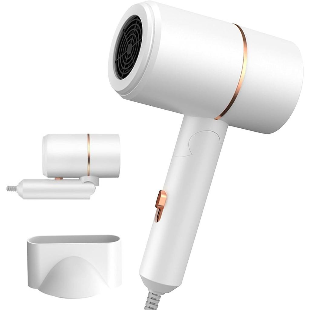 Foldable Ionic Hair Dryer with Diffuser, 800W Fast Drying Blow Dryer, 38000 RPM, Lightweight, Pink B