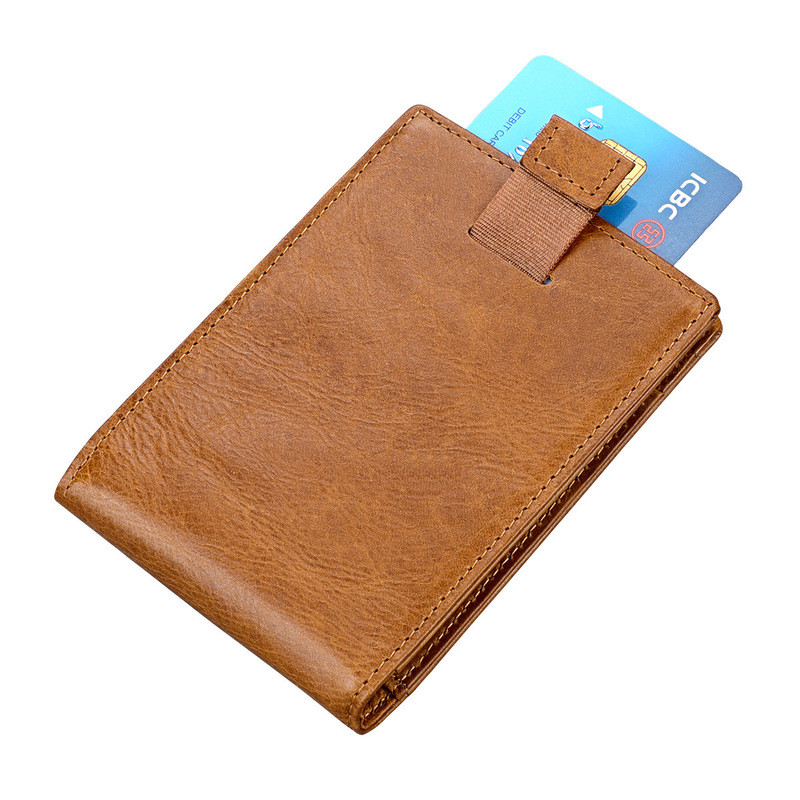 Ví nam da thật đựng thẻ, chống RFID, thời trang, đựng tiền đô la, ví ngắn siêu mỏng, đựng thẻ mini, 