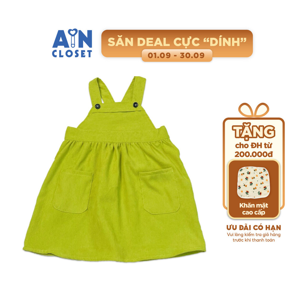 Váy yếm bé gái Xanh chuối nhung tăm - AICDBGERISRY - AIN Closet