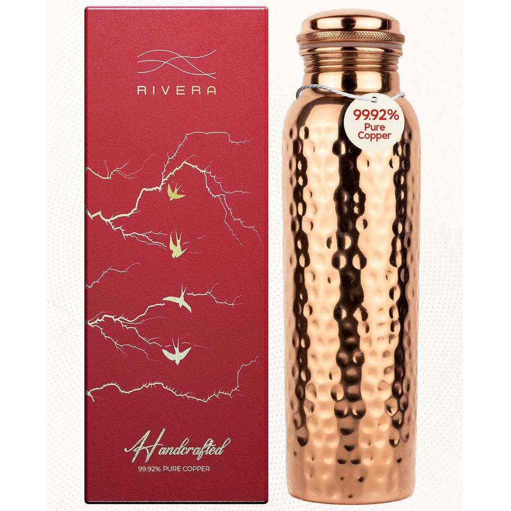 RiveraHammered32oz – 99,92% LABTESTEDPureCopperwaterbottle, PTFE & PFOAFree, Chống rò rỉ & Không khớ