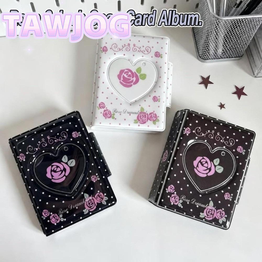 TAWJOG Album Ảnh 3 Inch, Photocard Binder Giá Đỡ Photocard In Hoa Hồng, Trái Tim Vintage Rỗng Nút Ch