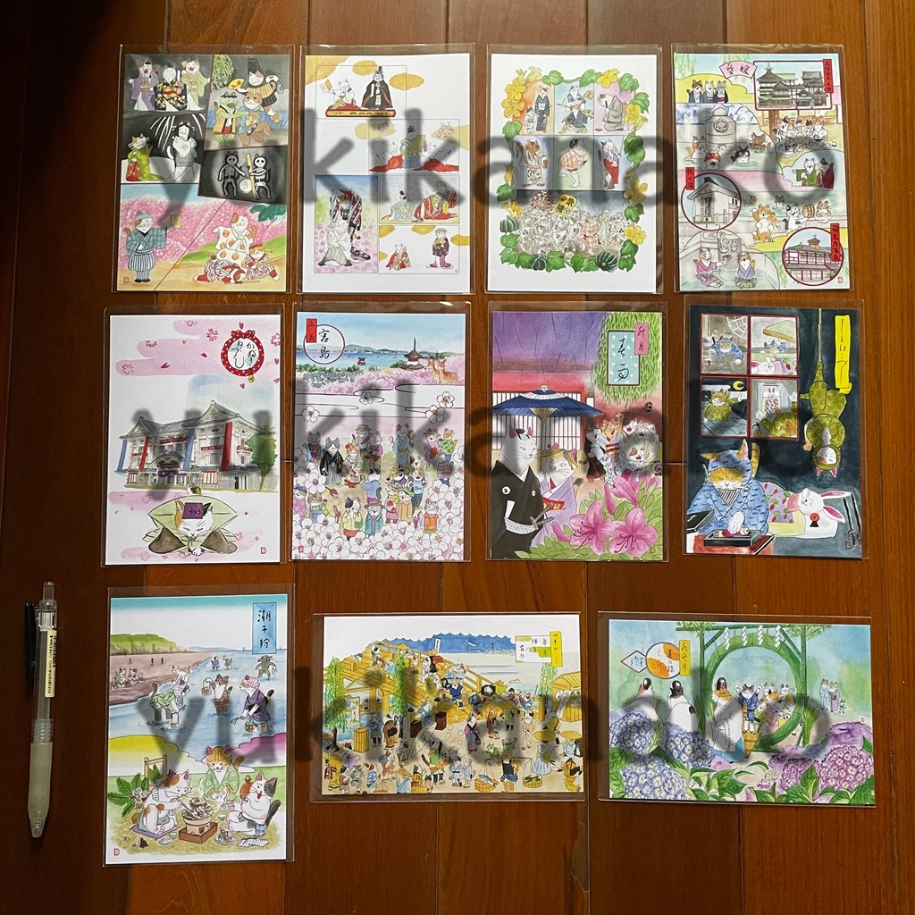 Wuying Project Mèo Phong Cách Nhật Bản Bốn Mùa Mèo Hua Edo Kabuki Giấy Nhật Bản Bưu Thiếp Nhật Bản-M