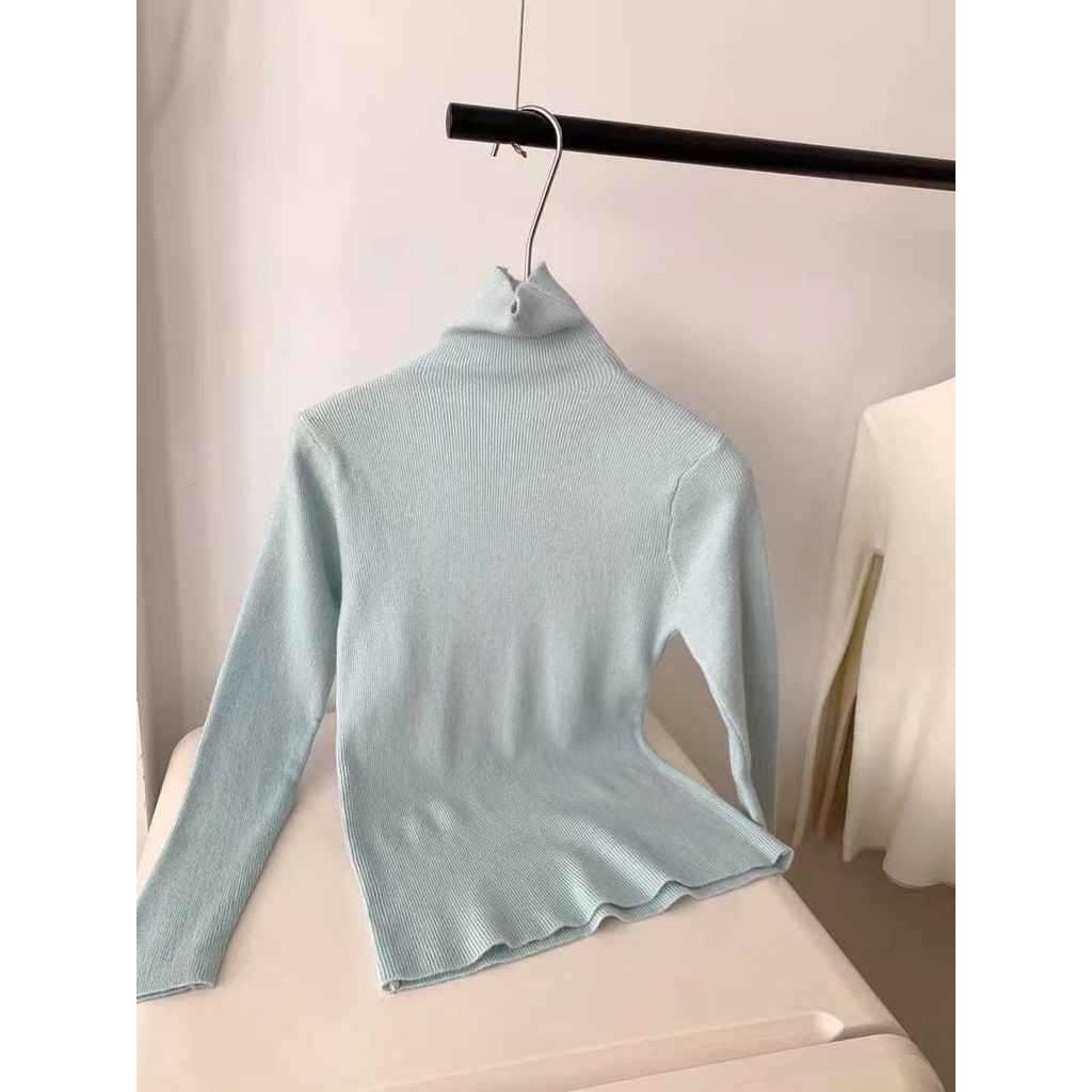 Andy Lông Cừu Áo Len Bên Trong Áo Len Nữ Thu Đông Phong Cách Mới Cổ Cọc Dopamine Lớp Đan Chồn Lông C