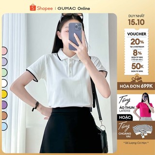 [TẶNG QUÀ ĐƠN 499K] Áo thun polo nữ màu hồng - tím thời trang GUMAC có cổ đẹp thiết kế trơn cơ bản PLE03028