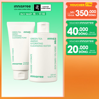 Bộ đôi làm sạch nước tẩy trang dưỡng ẩm Innisfree Green Tea Amino 320ml và Sữa rửa mặt Green Tea Foam 150g