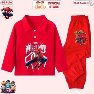  Bộ Quần Áo Polo Dài Tay Hình Siêu Nhân Người Nhện Spiderman Cho Bé Trai CIUCIU Chất Thun Cotton 