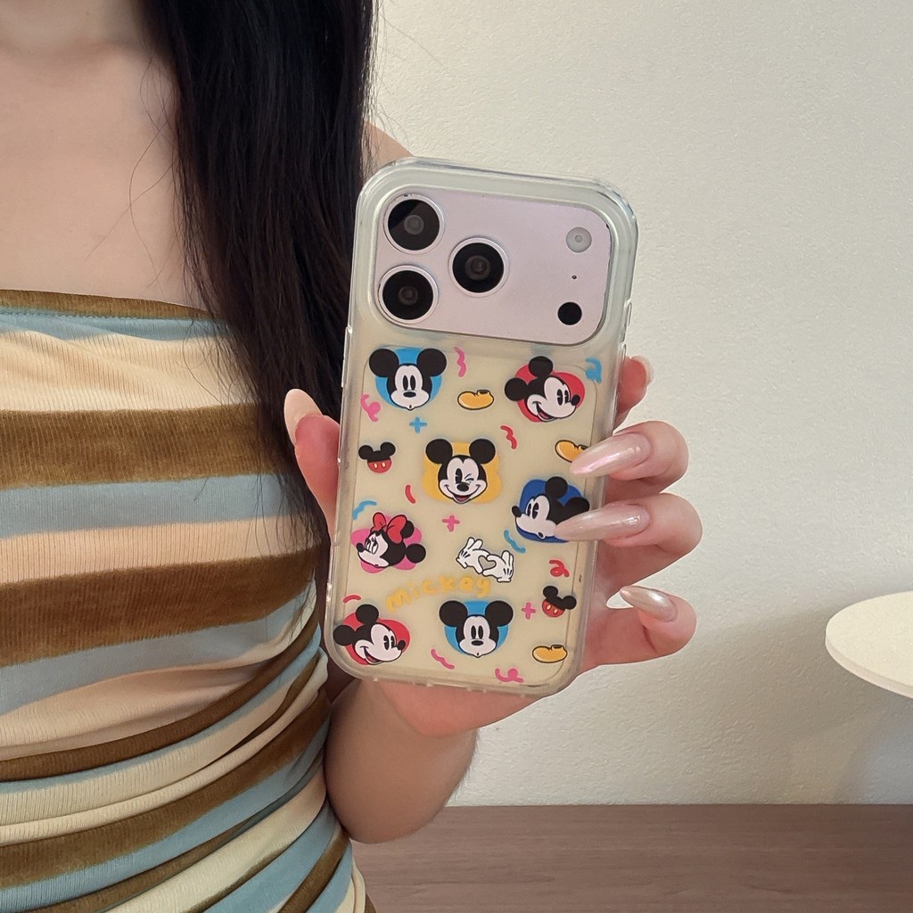 Ốp lưng iPhone 15/16/17 Plus / Pro / Pro Max họa tiết Mickey Mouse vui nhộn, nền trong suốt