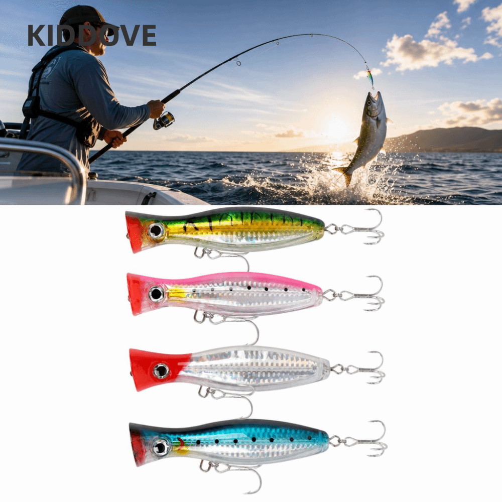 KIDDOVE 4 Chiếc Topwater Popper, Kích Thước Lớn ABS Top Water Popper Mồi, Bền 12cm 43g Có Mắt Cứng P