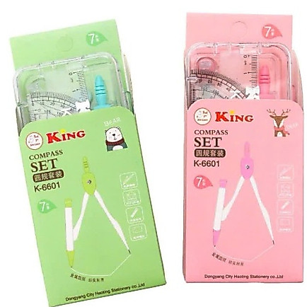 Bộ Dụng Cụ Học Tập Compa, Eke, Thước kẻ, Thước đo độ KING K-6601 - 7 Món Cao Cấp Cho Học Sinh Cấp 1 