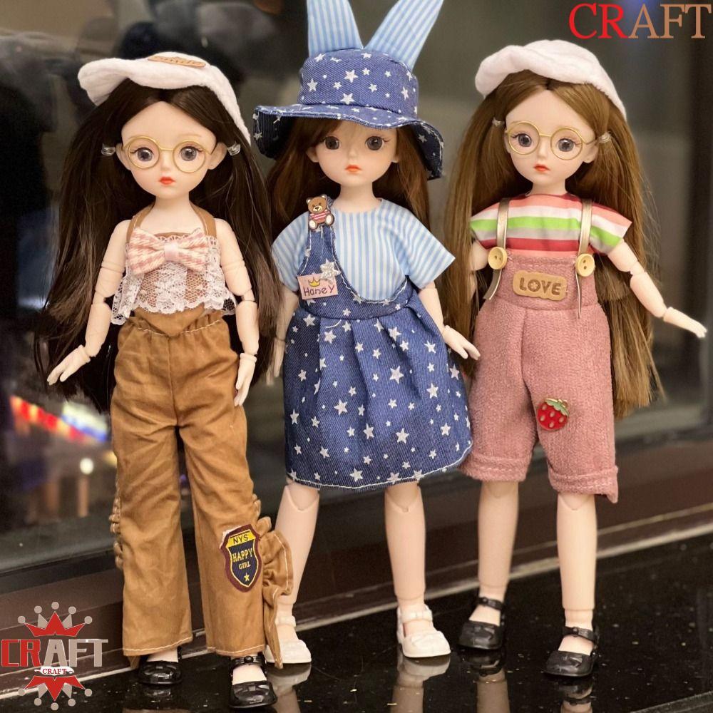 CRAFT Big Eyes Princess BJD Doll, Movable Trang điểm Hàn Quốc Look 30cm Bjd Doll, Tóc dày thú vị Quầ