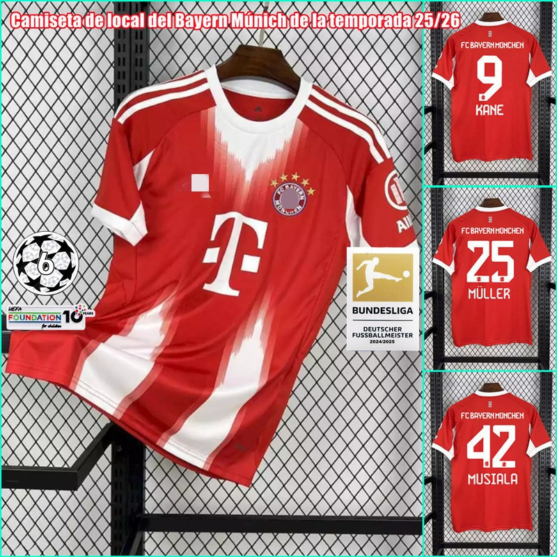 S-XXXXL 2025 / 26 Áo đấu sân nhà Bayern Munich Thái Lan Aaa + Áo đấu chất lượng cao