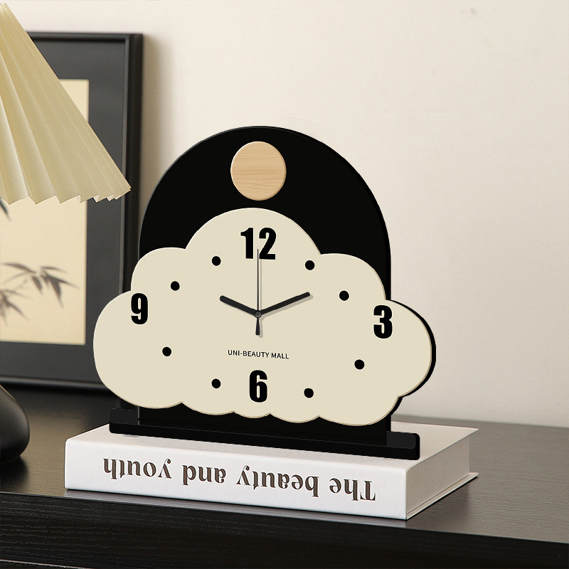 Cloud Moon Shape Desk Clock Black Beige Silent Quartz Minimalist Ins Home Table Decor