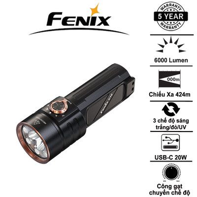Đèn pin tìm kiếm Fenix C16 – Sáng 6000 lumen chiếu xa 424m, tích hợp UV và đèn đỏ, sạc USB-C 20W