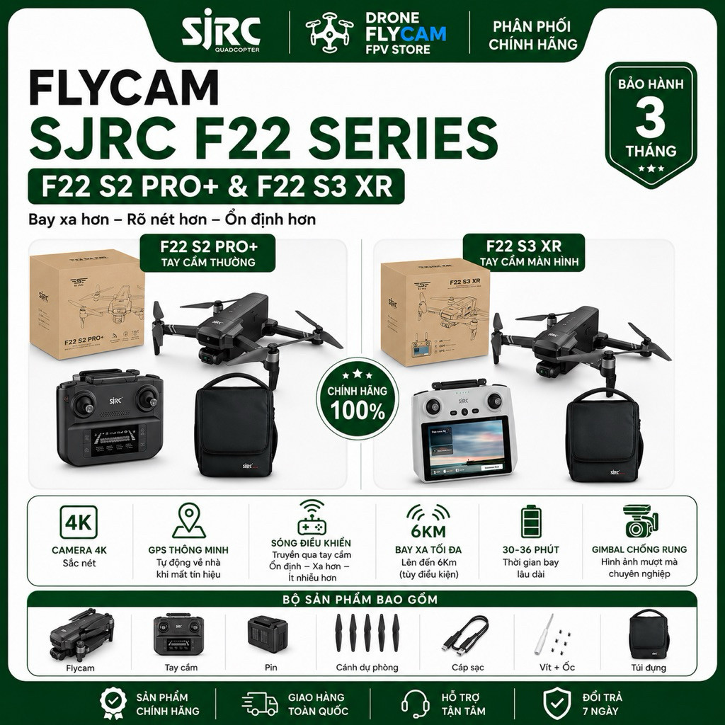 Flycam SJRC F22 S3 Pro XR màn hình – F22 S3 pro |F22S3 – camera 4K – 6Km – chính hãng – Bh3T