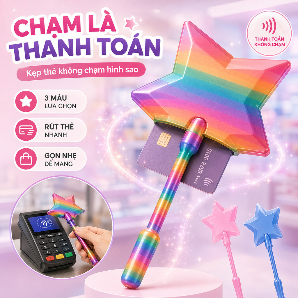 Kẹp Thẻ Thanh Toán Không Chạm Hình Đũa Phép Ngôi Sao, Giá Giữ Thẻ Ngân Hàng 3D Dễ Thương, Quà Tặng T