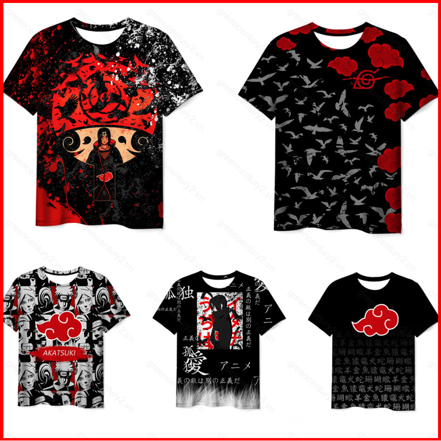Naruto Anime Akatsuki Áo Thun Nữ Tay Ngắn Top Unisex Cosplay Tee Thời Trang Sasuke Itachi Thường Ngà
