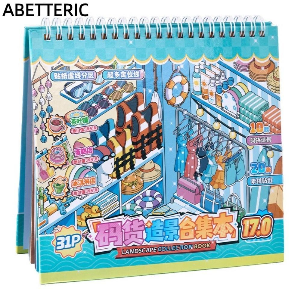 ABETTERIC Sticker Book, Bakery Post Office PET Scenery Sticker, Sách Đồ Bơi Cửa Hàng Cảnh 10 Cảnh Xế