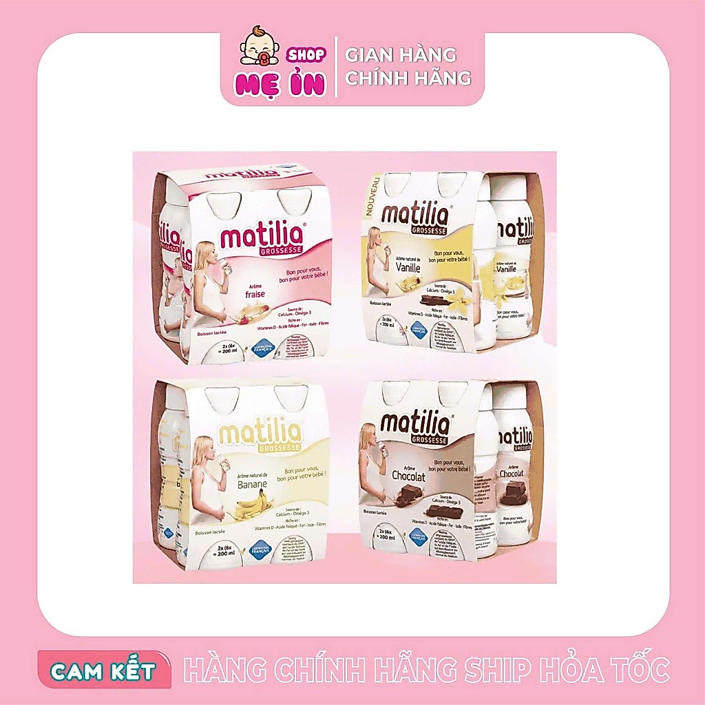 Sữa bầu Matilia Vị Vani ,Socola, Dâu Tây ,Bánh Quy ,Sữa Bầu Pha Sẵn khoáng chât (Lốc 4 hộp) 200ml