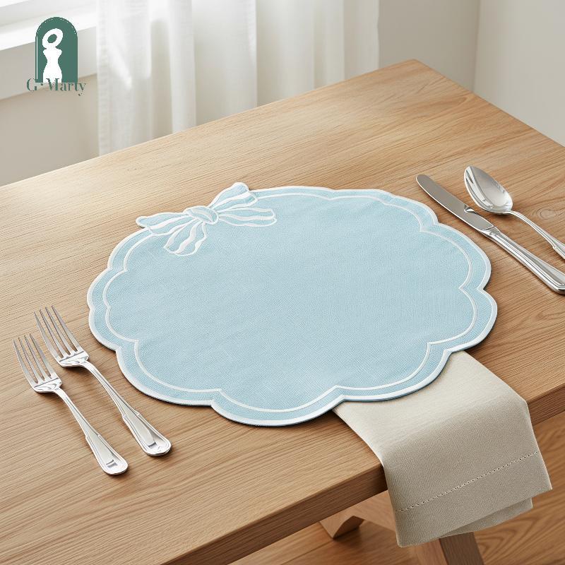 Gmarty Bow Thêu Vải Lanh Placemats Chịu Nhiệt Nhà Hàng KL