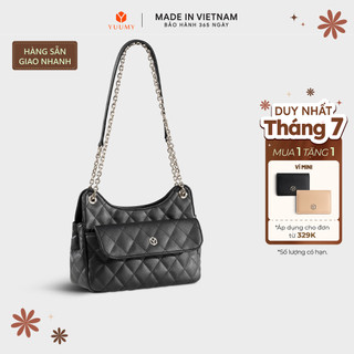 Túi Yuumy (Thời trang nữ da chần bông phối dây xích size 24 - Túi đeo chéo da Seasand YN241)