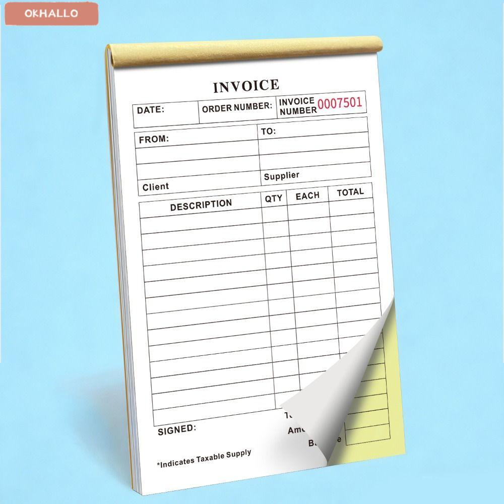 Sách biên nhận hóa đơn OKHALLO, Tear- 2-Part Forms Duplicate Invoice Book, Dòng chữ ký nhỏ gọn Top-B