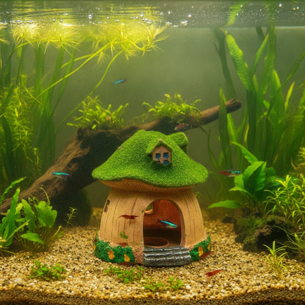 Fungi House Hideaway Nước ngọt-Safe Fungi House Trang trí Nơi trú ẩn bể cá có mái rêu Không kết cấu 