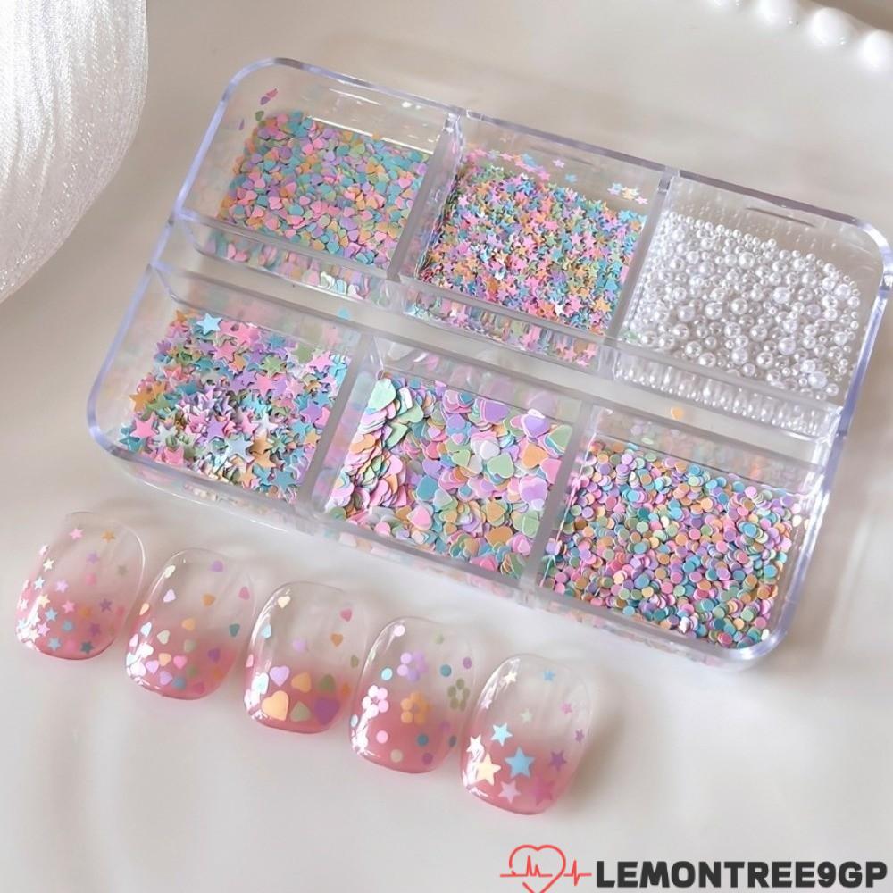 LEMONTREE9GP Nail Art Sequins Kit, Star 6 Lưới / Hộp Nail Art Glitter Set, Ngọc Trai DIY Hình Hỗn Hợ