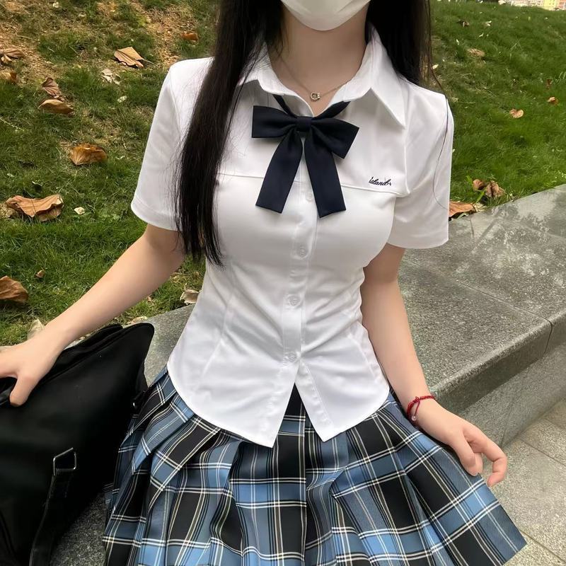 [Sẵn sàng] Đồ dùng học tập hẹp Hamachi chính hãng Áo sơ mi tay hẹp thêu màu trắng vừa vặn Jk Đồng ph