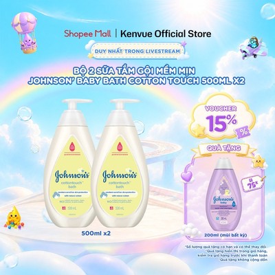[KOL] Combo 2 Sữa Tắm Gội Toàn Thân Mềm Mịn Johnson's Baby Cotton Touch 500ml
