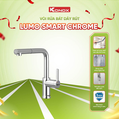 Vòi rửa bát dây rút Konox Lumo Smart Chrome hợp kim đồng dòng chảy mới - Bảo hành 5 năm