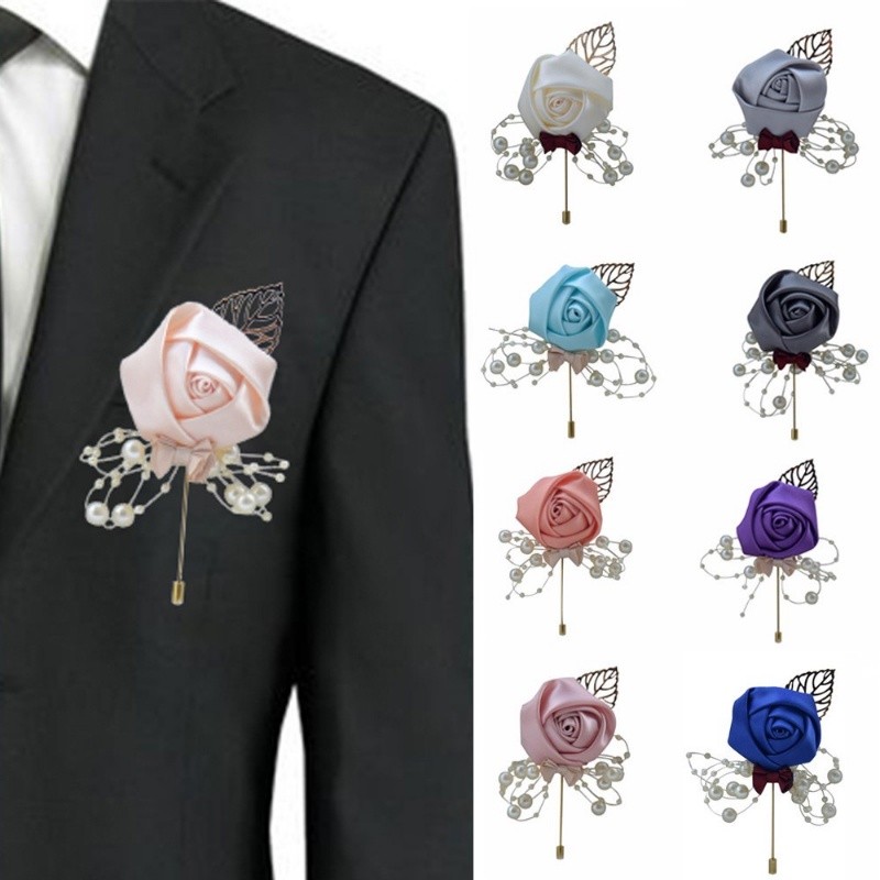 1 Đám Cưới Xòe Lụa Hoa Hồng Người Đàn Ông Chổi Boutonniere Bridel Corsage Trâm Cài Tiệc / Trang Trí 