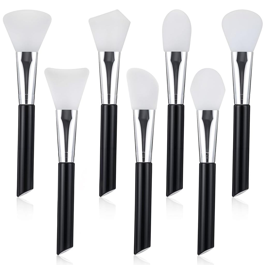 7 Dụng cụ bôi mặt nạ silicon, Bàn chải mặt nhiều màu đen bằng silicon, Bàn chải thạch mặt để chăm só
