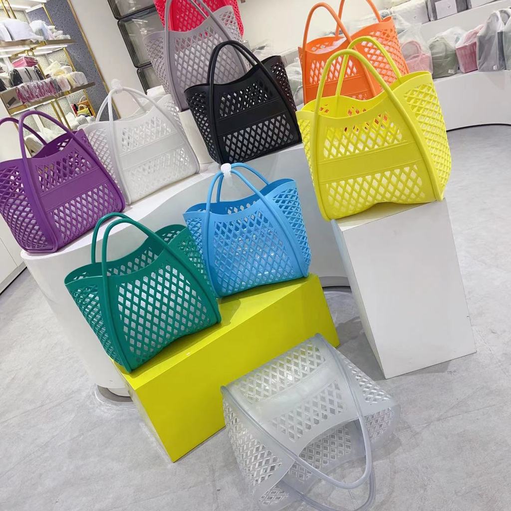 Jelly bag handbag, silicone hollow basket bag, picnic bag, shopping basket PVC Beach bag, toiletry b