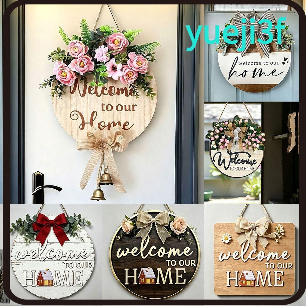 Biển hiệu cửa gỗ YUEJI, Hoa văn hoa 2D Biển hiệu chào mừng bằng gỗ phẳng, Hoa văn nơ gỗ nguyên khối 