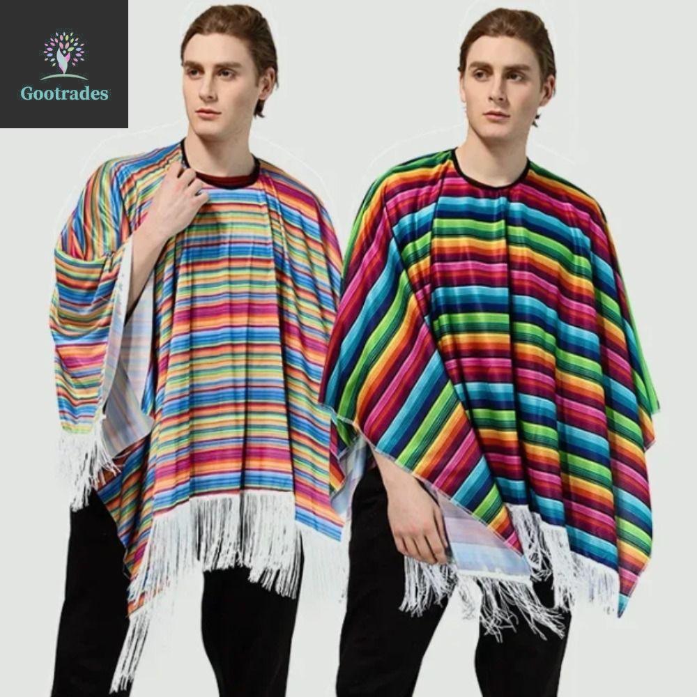 GOOGADES Trang Phục Mexico, Halloween Sọc Cầu Vồng Phong Cách Mexico Áo Choàng, Carnival Dân Gian Mũ