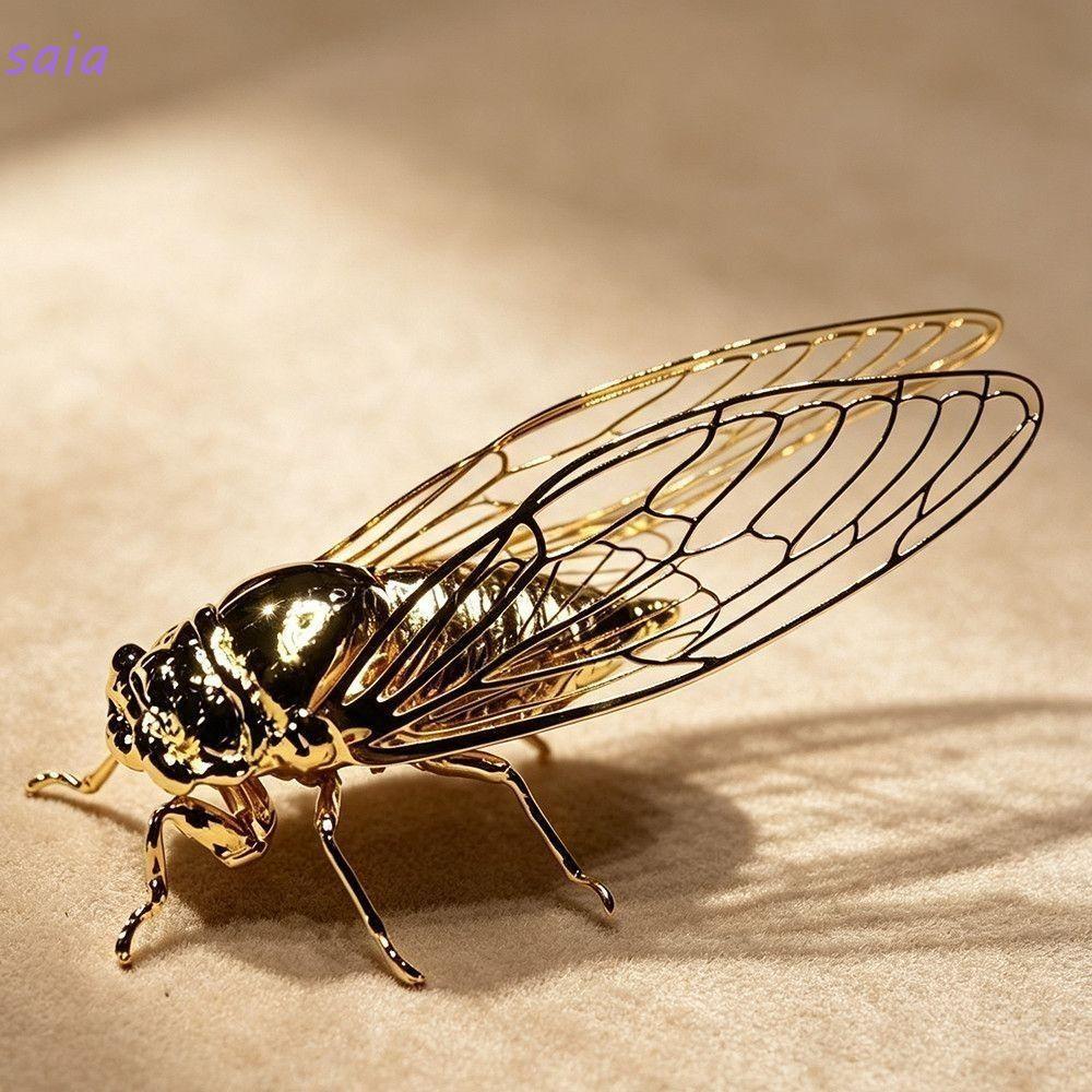 SAIA Golden Cicada Figurine, Điêu khắc Cicada phong cách cổ điển vàng, Quà tặng Chi tiết thực tế Cán