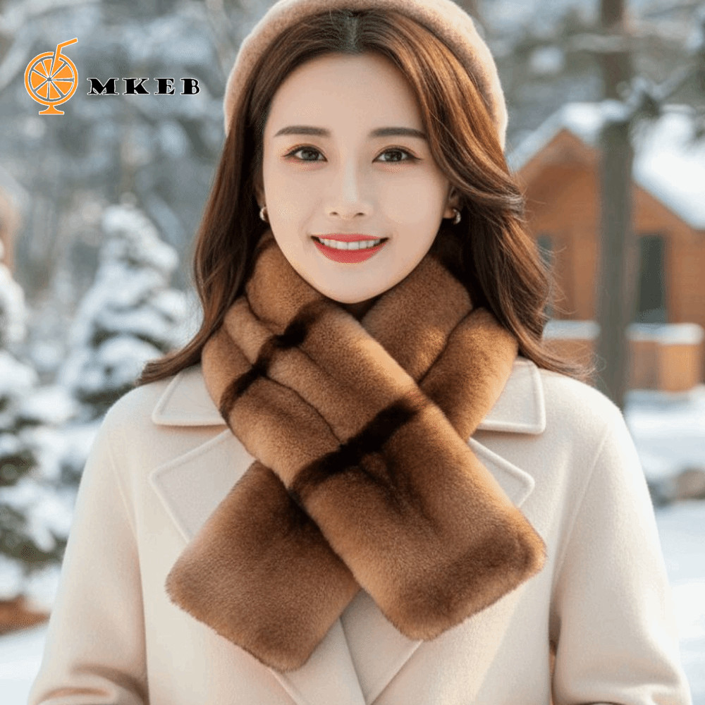 Khăn quàng chéo sang trọng MKEB, Cổ áo lông giả nhiệt dày, Váy cổ sọc thân thiện với da Cosy chống g