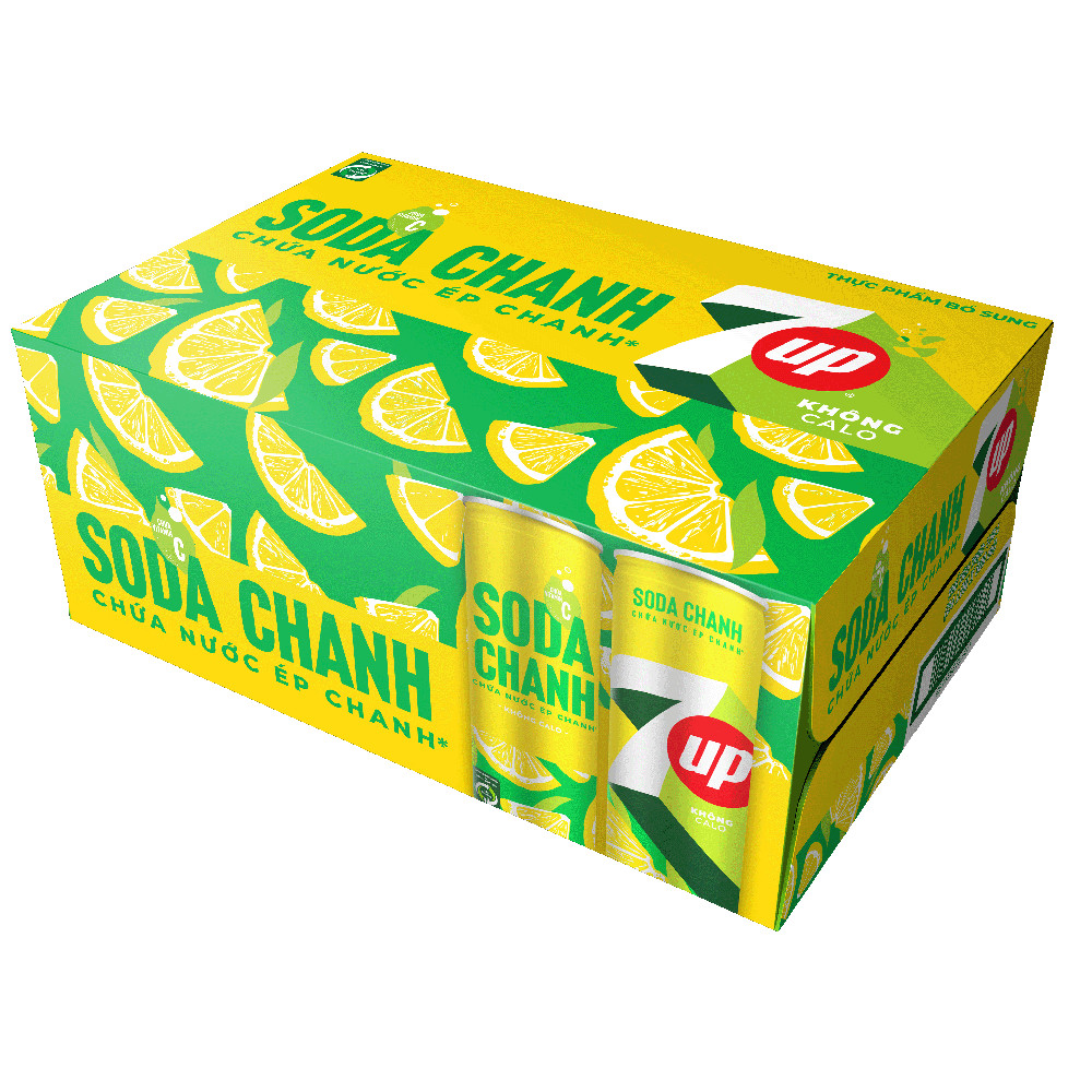 Thùng 24 nước ngọt 7Up soda chanh không calo lon 320ml - 52421