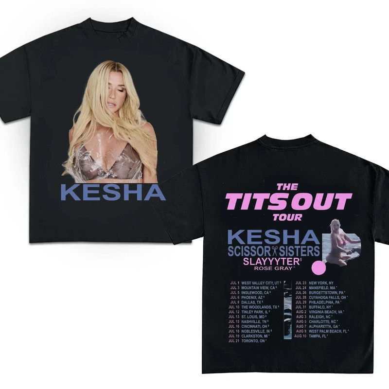 Ca Sĩ Kesha -boy Crazy Tits Out Tour In Áo nam Nữ Tay Ngắn Cotton Thời Trang Rời Hip Hop Phong Cách