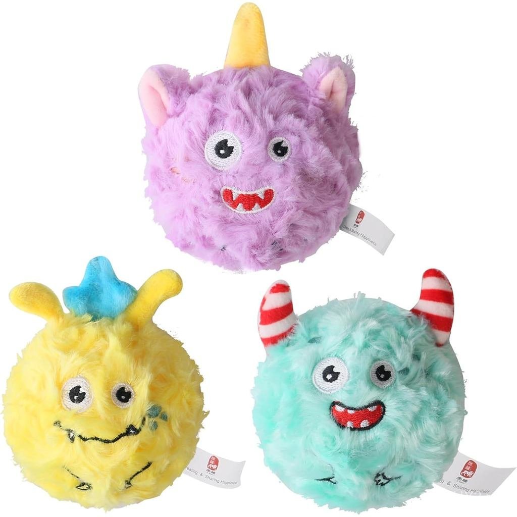 D KING D KING 3Pack Durable Plush Squeaky Dog Ball for Aggressive Chewers, Interactive Sound Dog Toy