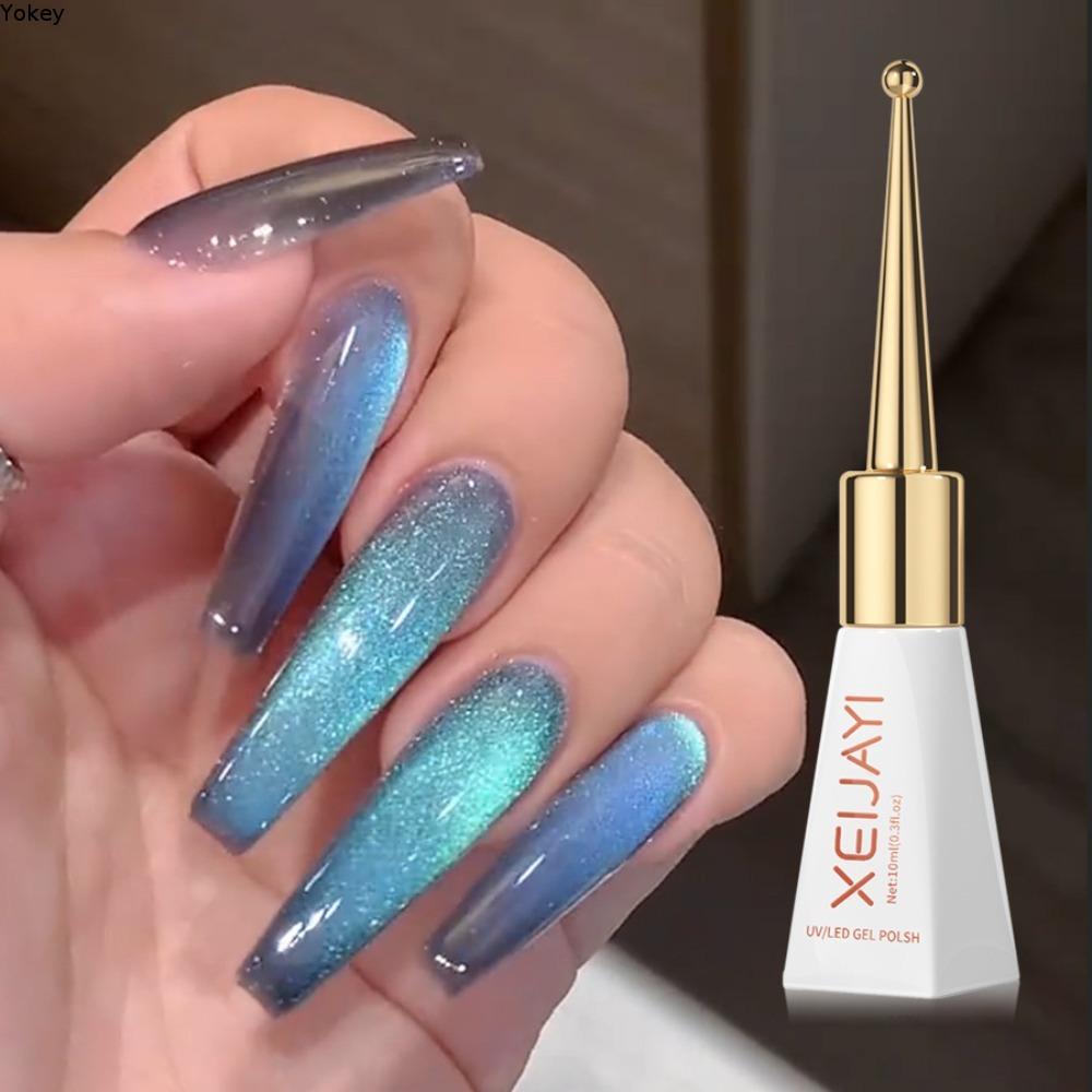 YOKEY Cat Eye Nail Oil, Shiny Cat Eye Effect Cat Eye Nail Gel, Hot Red Blue Black White Rose Majesty