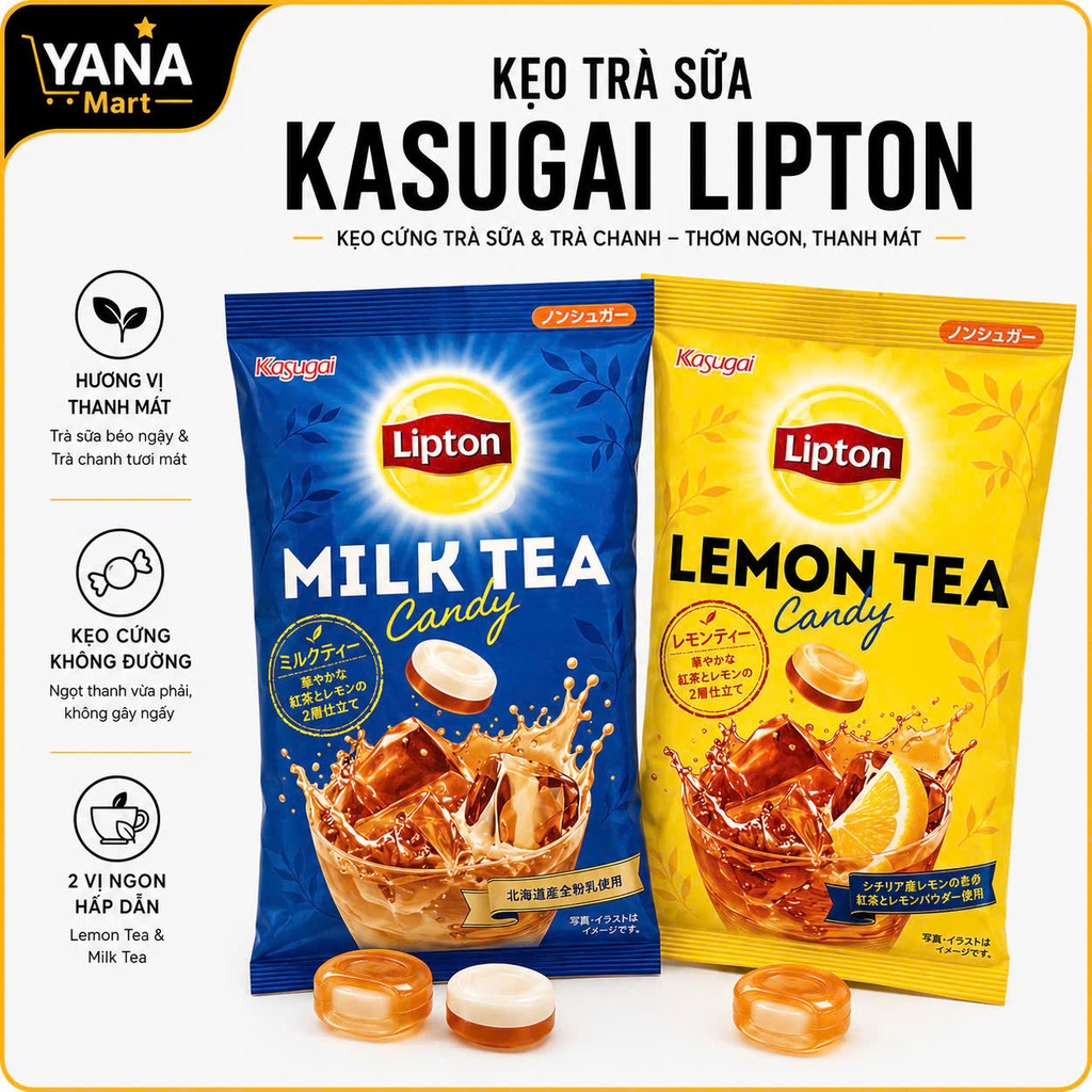 Kẹo Trà Sữa Kasugai Lipton Nhật Bản – Kẹo Cứng Vị Milk Tea Thơm Ngon 58g