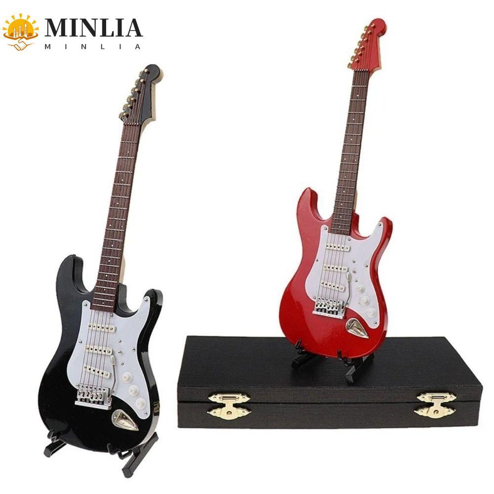 MINLIA Mini Gỗ Đàn Guitar Điện, Mini Vintage Nhà Búp Bê Thu Nhỏ Đàn Guitar, Đàn Guitar Điện Nhạc Cụ 